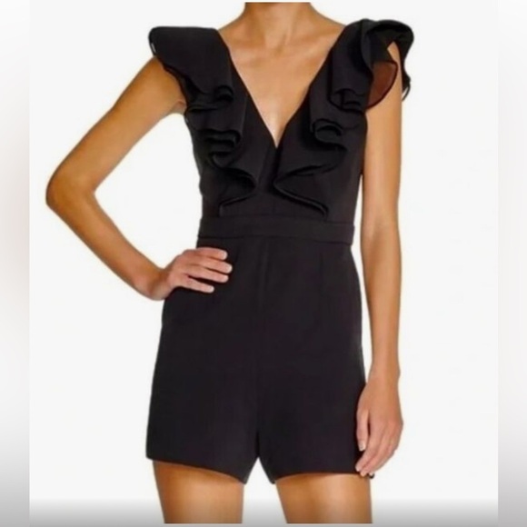 Bardot Pants - Bardot Black Ruffle V-neck Romper Size 6​​​